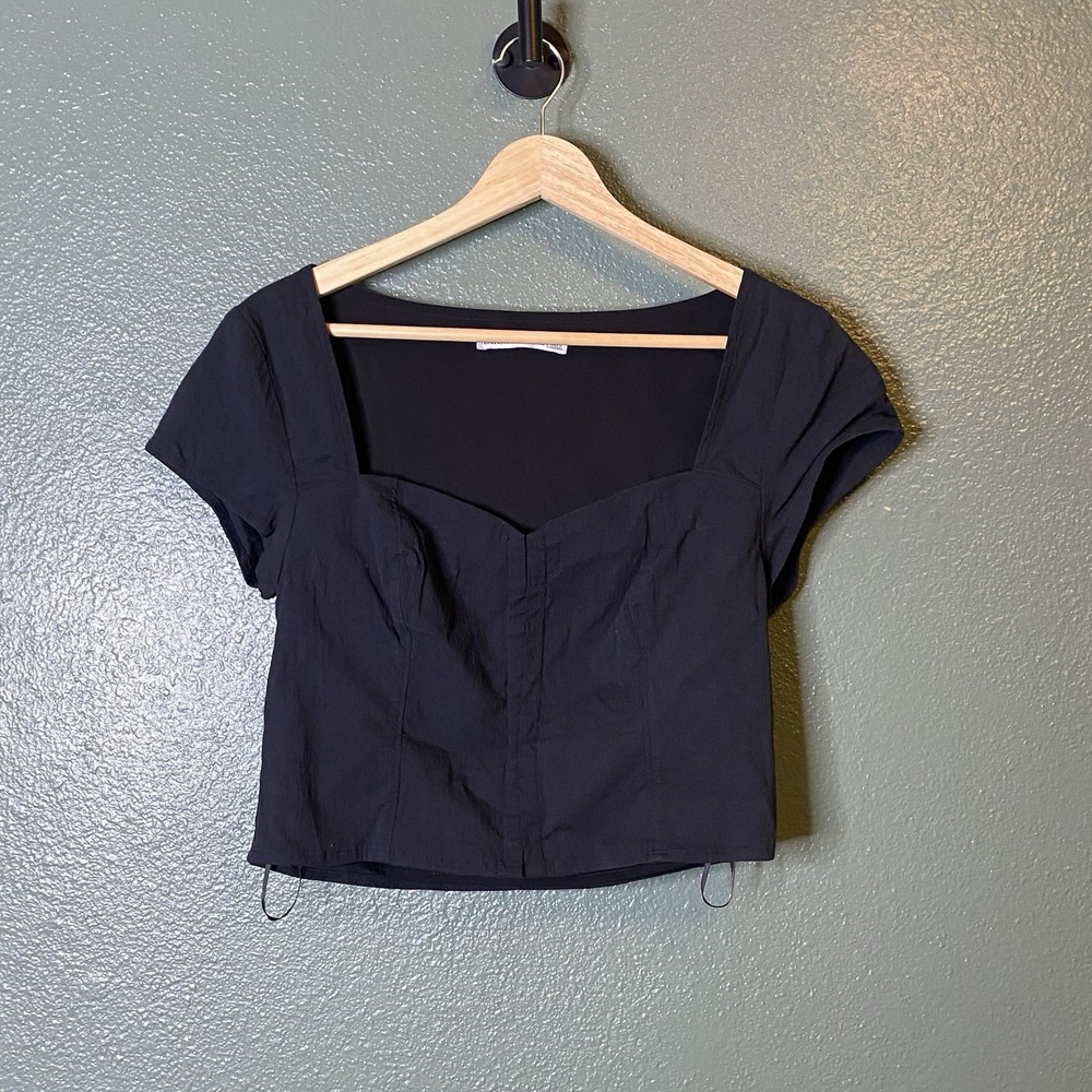Abercrombie & Fitch Soft Sz Small Black‎ Corset Top Cropped Coquette Cap Sleeves